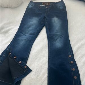 VIP Dark Blue Wide Leg Jeans with Button Detail